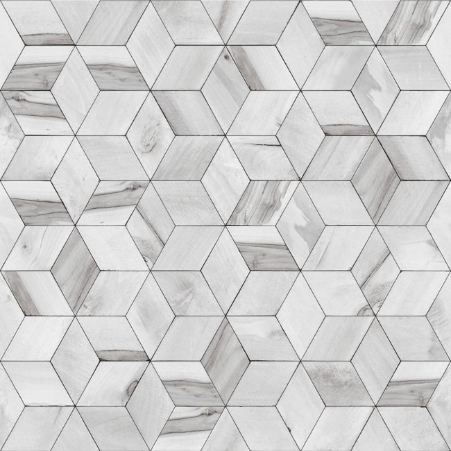 Dutch Wallcoverings Hexagone 3D kubus grijs - vliesbehang - 10m x 53cm - L592-09