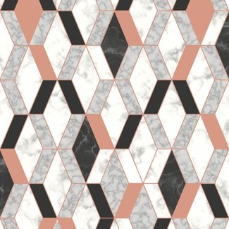 Dutch Wallcoverings Vliesbehang - Hexagone ruit grafisch wit/zwart/roze - L638-05