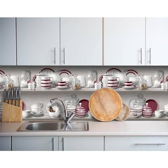 Dutch Wallcoverings Horizons border planken/servies rood - vliesbehang - 10m x 53cm - L214-10