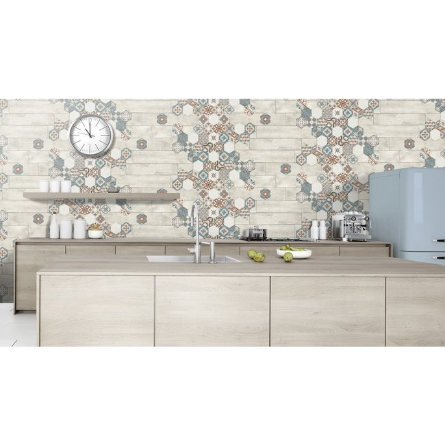 Dutch Wallcoverings Reflets hout/mozaiek grijs/blauw - vliesbehang - 10m x 53cm - L777-01