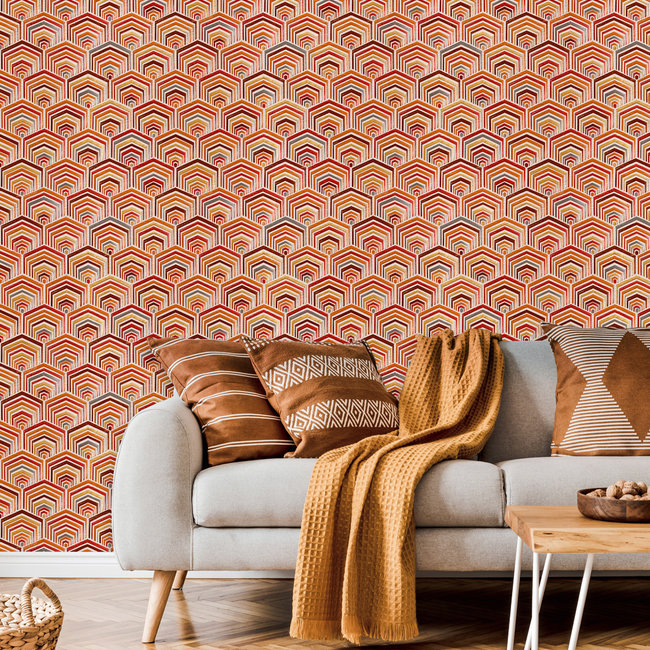 Dutch Wallcoverings Wallstitch fan design red - vliesbehang - 10m x 53cm - DE120045