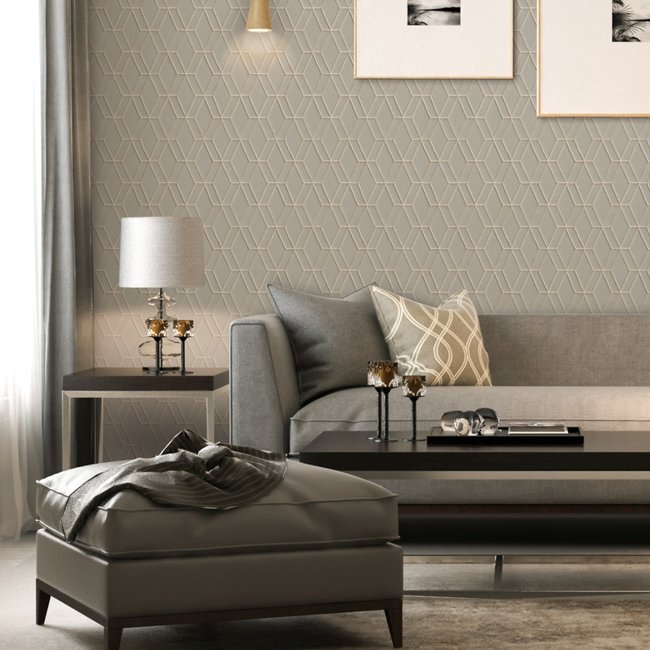 Dutch Wallcoverings Wallstitch hexagonal grey - vliesbehang - 10m x 53cm - DE120064