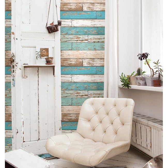 Dutch Wallcoverings Trilogy Scrap wood  teal  - vliesbehang - 10mx53cm - 22318