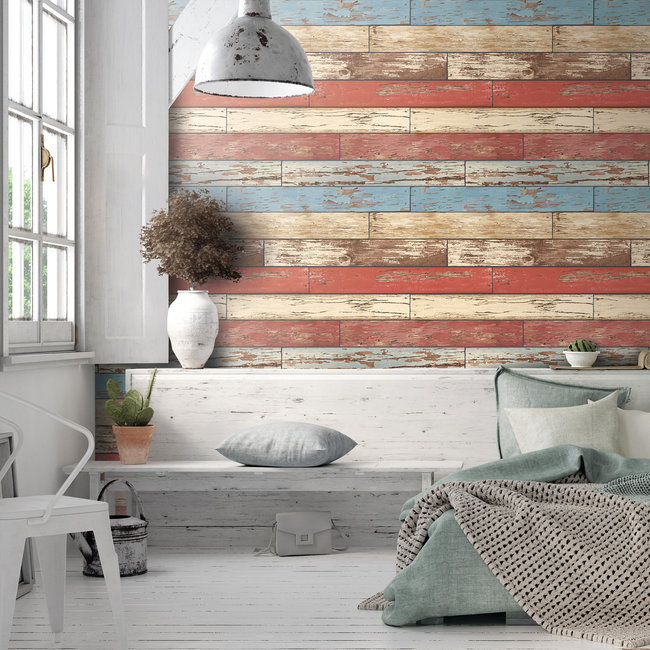 Dutch Wallcoverings Trilogy Scrap wood  red  - vliesbehang - 10mx53cm - 22319