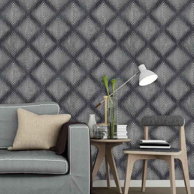 Dutch Wallcoverings Hexagone ruit zwart/zilver - vliesbehang - 10m x 53cm - L600-09