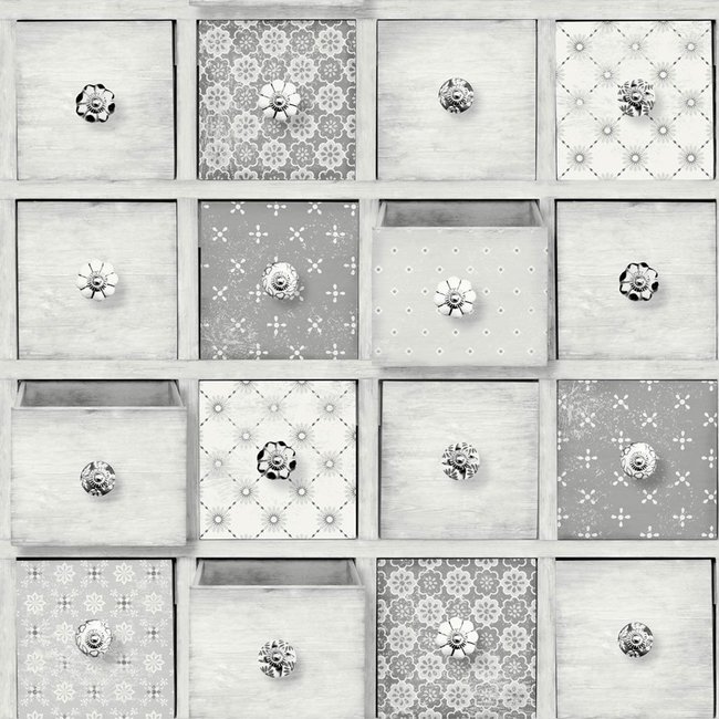 Dutch Wallcoverings Home ladenkast grijs - vliesbehang - 10m x 53cm - L326-09