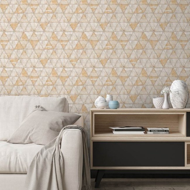 Dutch Wallcoverings Hexagone driehoek beige/geel - vliesbehang - 10m x 53cm - L617-08