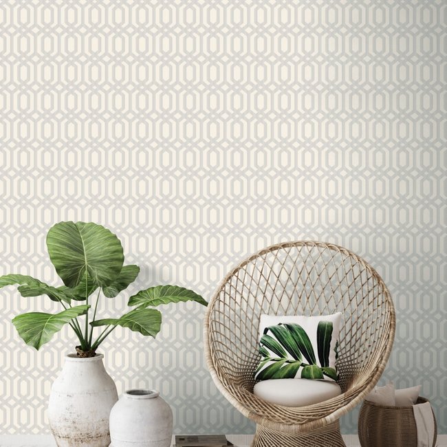 Dutch Wallcoverings Myriad Kerala Trellis wit/zilver - vliesbehang - 10m x 53cm - MY3303