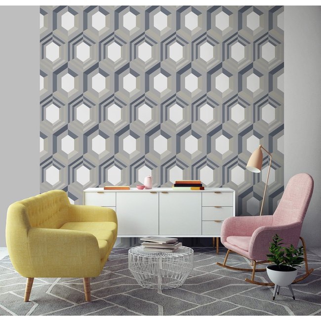 Dutch Wallcoverings Galactik retro grijs/blauw - vliesbehang - 10m x 53cm - J407-08