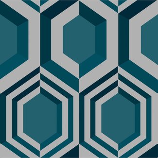 Dutch Wallcoverings Vliesbehang - Galactik retro petrol/grijs - J407-11