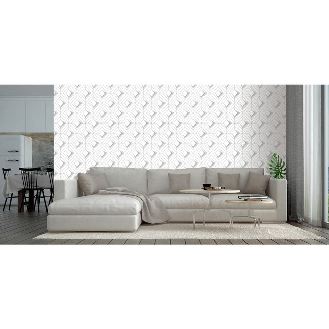 Dutch Wallcoverings Galactik ruit wit/lichtgrijs - vliesbehang - 10m x 53cm - L614-00