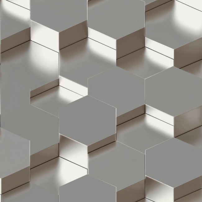 Dutch Wallcoverings Galactik 3D zeshoek zilver - vliesbehang - 10m x 53cm - L970-09