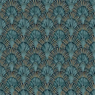 Dutch Wallcoverings Jungle Fever Deco Fan blauw/goud - JF3001