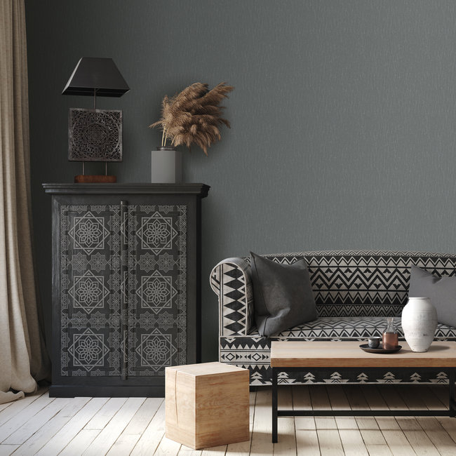 Dutch Wallcoverings Unis 6 uni zwart - vliesbehang - 10m x 53cm - 59327