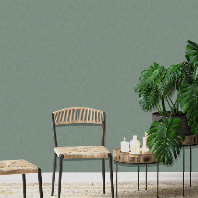 Dutch Wallcoverings Kalk II uni groen - vliesbehang - 10m x 53cm - 61037
