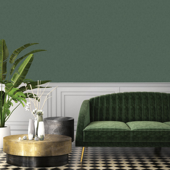 Dutch Wallcoverings Kalk II uni donkergroen - vliesbehang - 10m x 53cm - 61038