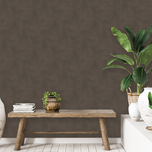 Dutch Wallcoverings Kalk II uni bruin - vliesbehang - 10m x 53cm - 61045