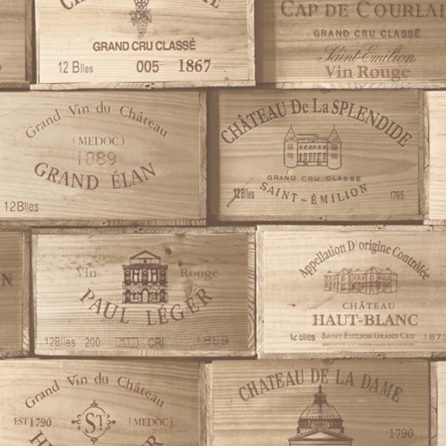 Dutch Wallcoverings Exposed wijnkisten beige - vliesbehang - 10m x 53cm - PE11011