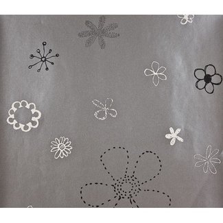 Dutch Wallcoverings Papierbehang - bloem grijs/zwart/wit - 7224-0