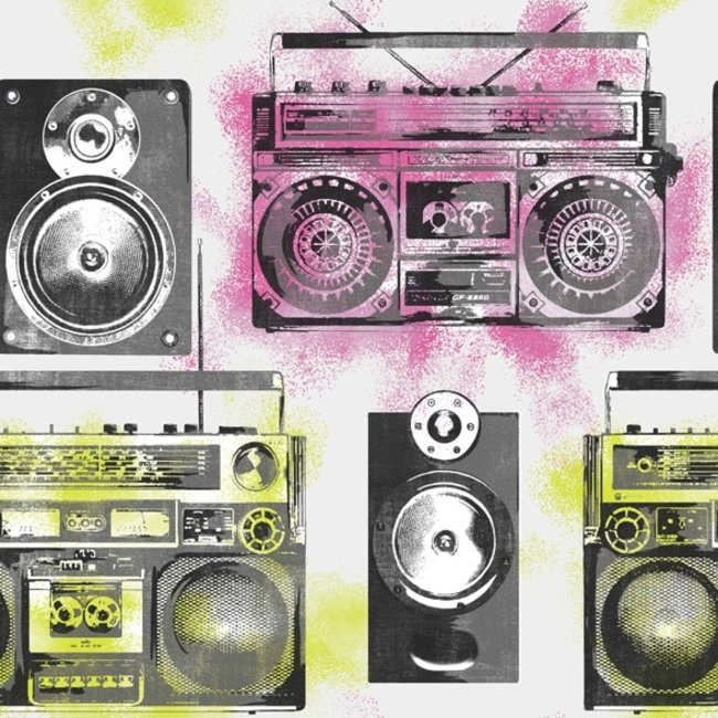 Dutch Wallcoverings Be Different radio roze/geel - papierbehang - 10m x 53cm - 31185