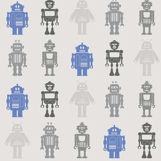 Dutch Wallcoverings Papierbehang - Hoopla Robots blauw/zilver - 30723