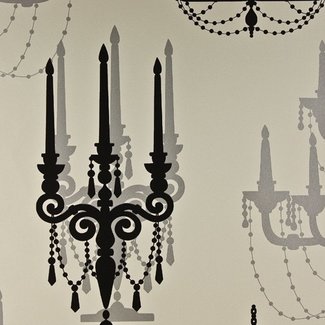 Dutch Wallcoverings Papierbehang - Be Yourself kandelaar creme/zilver/zwart - 16032