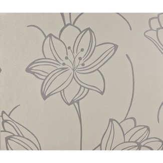 Dutch Wallcoverings Schuimvinylbehang - dalia wit/zilver - 6836-0