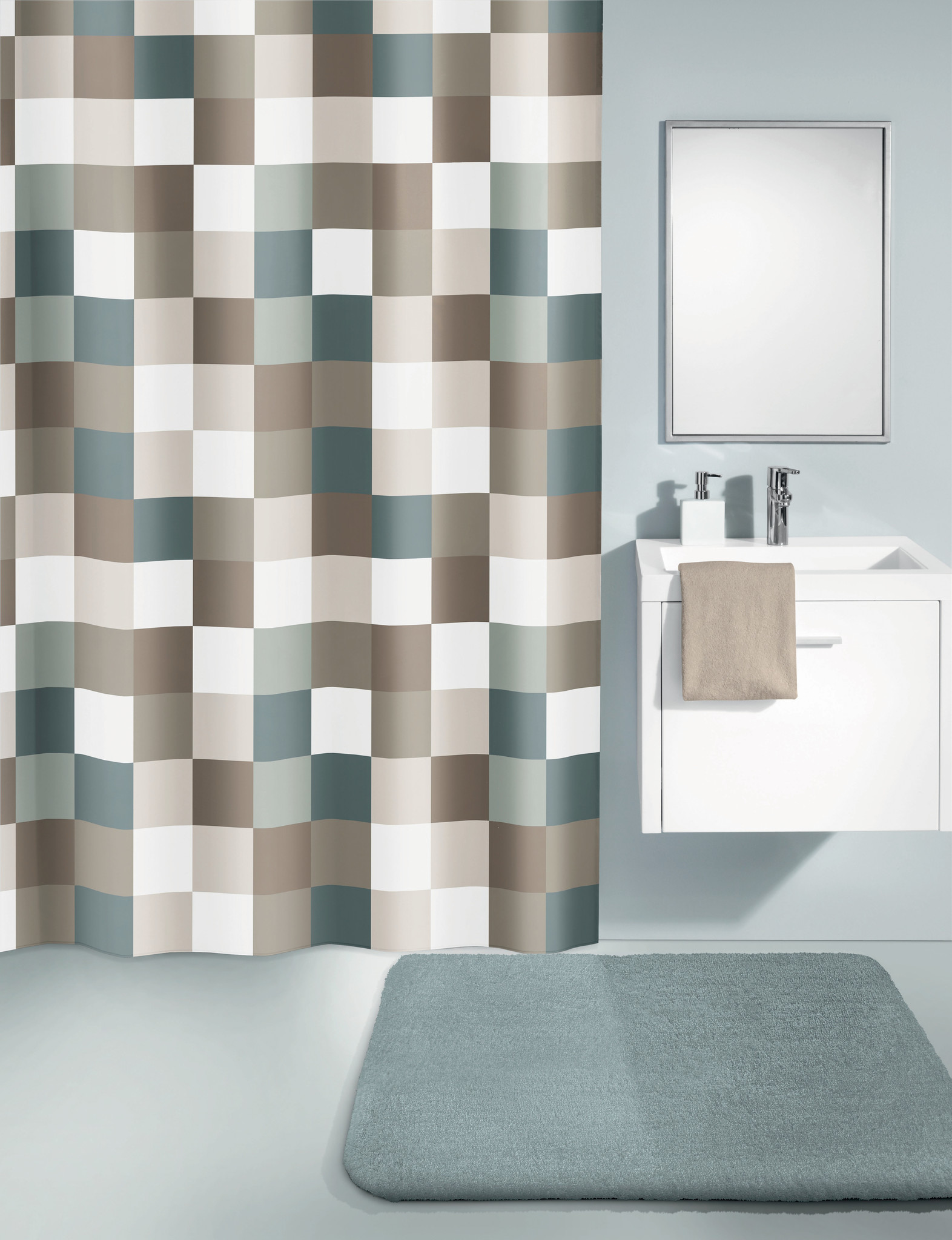 Douchegordijn Check taupe 180x200cm HSDW.NL!