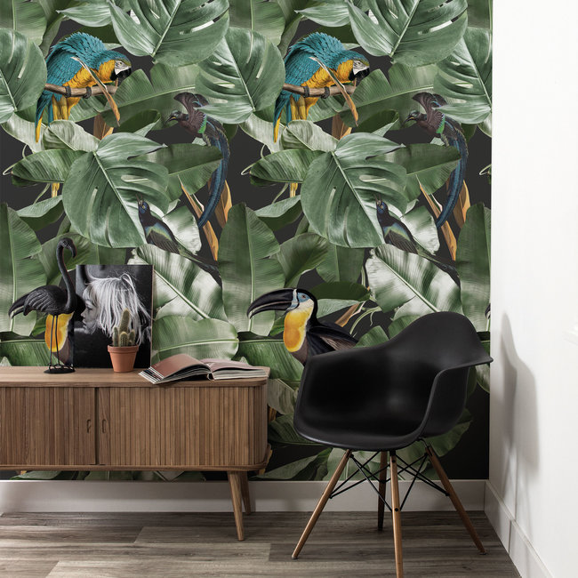 KEK Botanical Birds black 2d - 97,4x280cm - WP-579