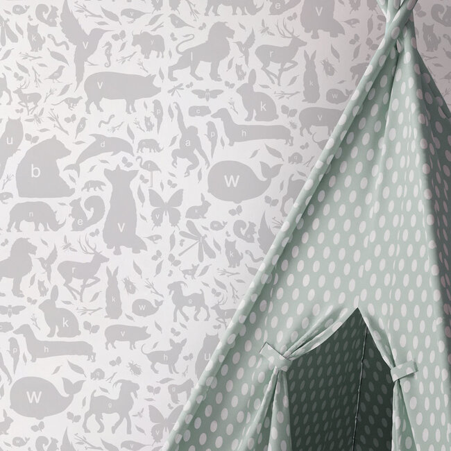 KEK animal alphabet grijs 3d - 146,1x280cm - WP-045