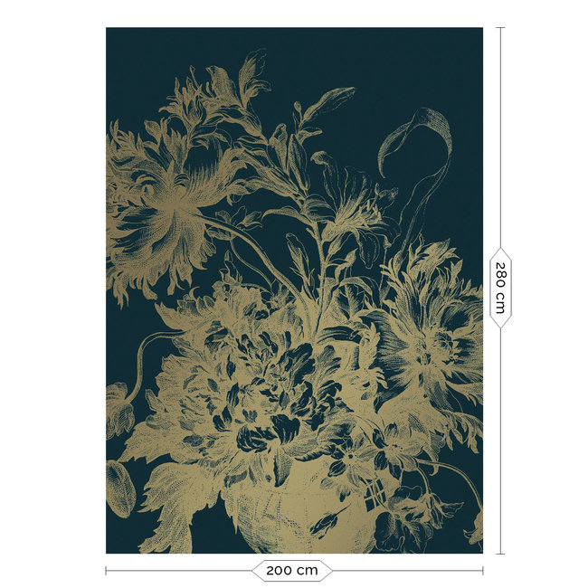 KEK Amsterdam Wallmural Gold Engraved Flowers blue - div.afm.