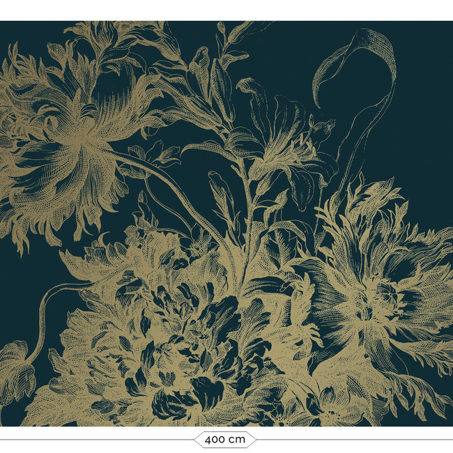 KEK Amsterdam Wallmural Gold Engraved Flowers blue - div.afm.
