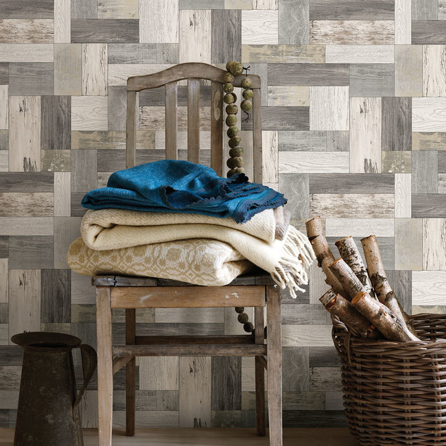 Dutch Wallcoverings Trilogy Knock on wood grey  - vliesbehang - 10mx53cm - 25383