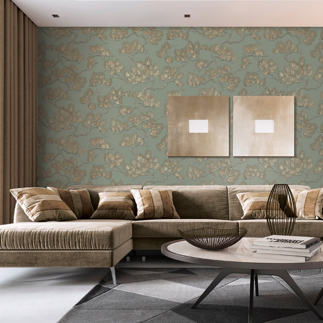 Dutch Wallcoverings Wall Fabric pine tree green - vliesbehang - 10mx53cm - WF121013