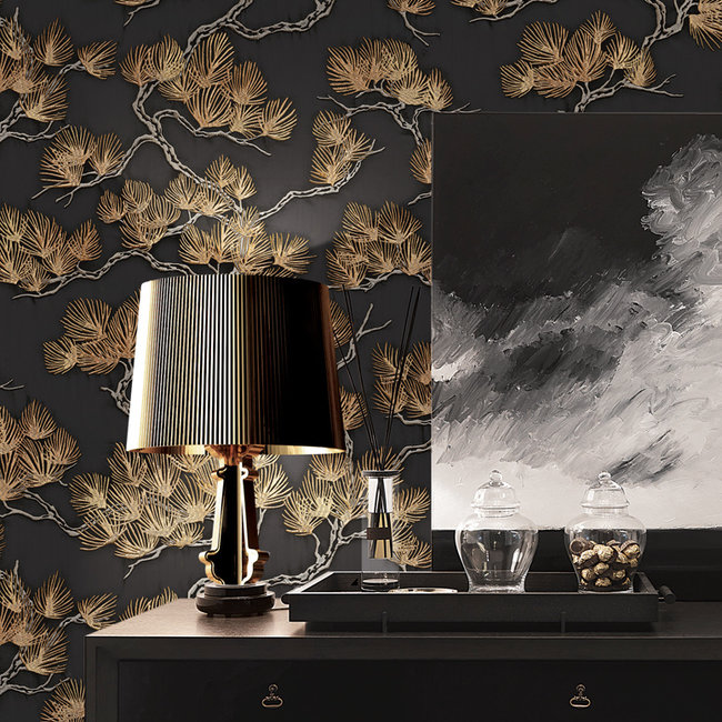 Dutch Wallcoverings Wall Fabric pine tree black - vliesbehang - 10mx53cm - WF121015