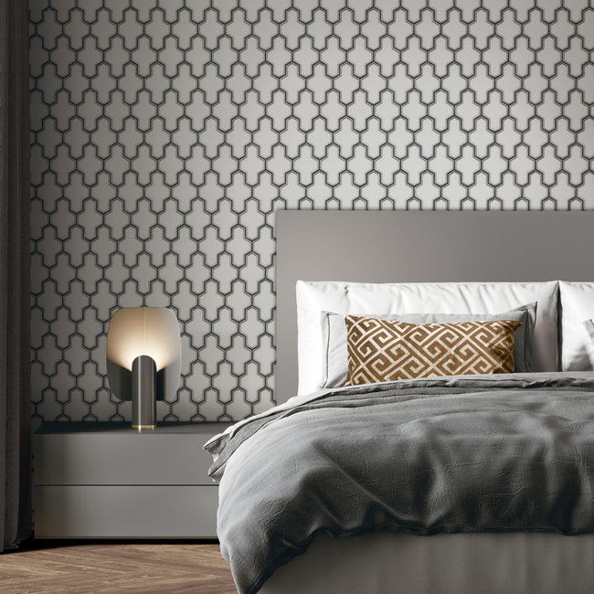 Dutch Wallcoverings Wall Fabric geometric white/black - vliesbehang - 10mx53cm - WF121024