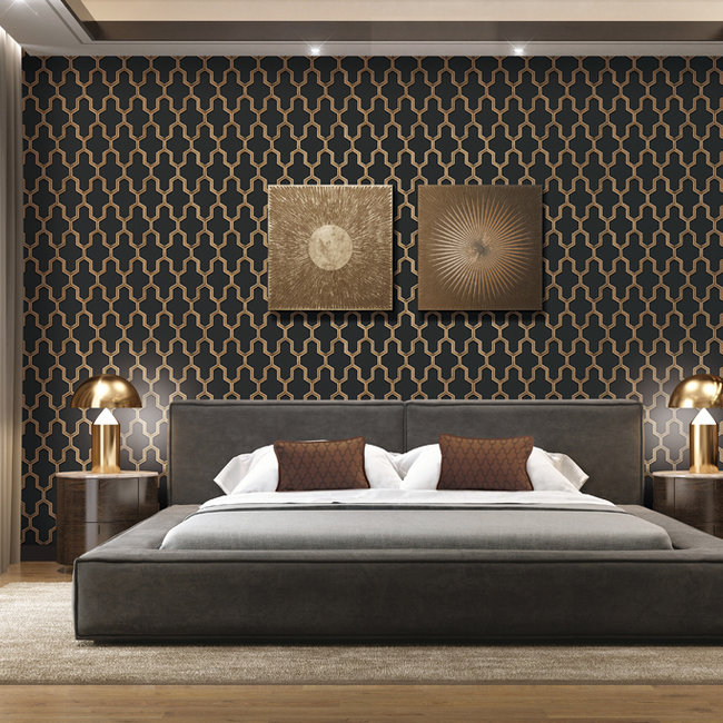 Dutch Wallcoverings Wall Fabric geometric black - vliesbehang - 10mx53cm - WF121025