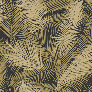 Dutch Wallcoverings Eden palm zwart/metallic goud - J98202