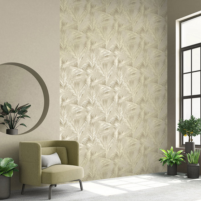 Dutch Wallcoverings Eden palm beige/metallic goud - vliesbehang - 10mx53cm - J98207