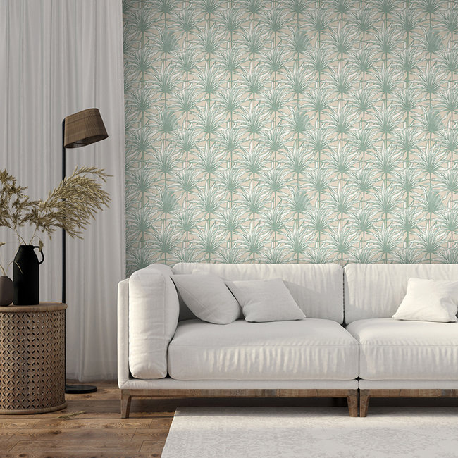 Dutch Wallcoverings Eden palm grijs/groen - vliesbehang - 10mx53cm - M32207
