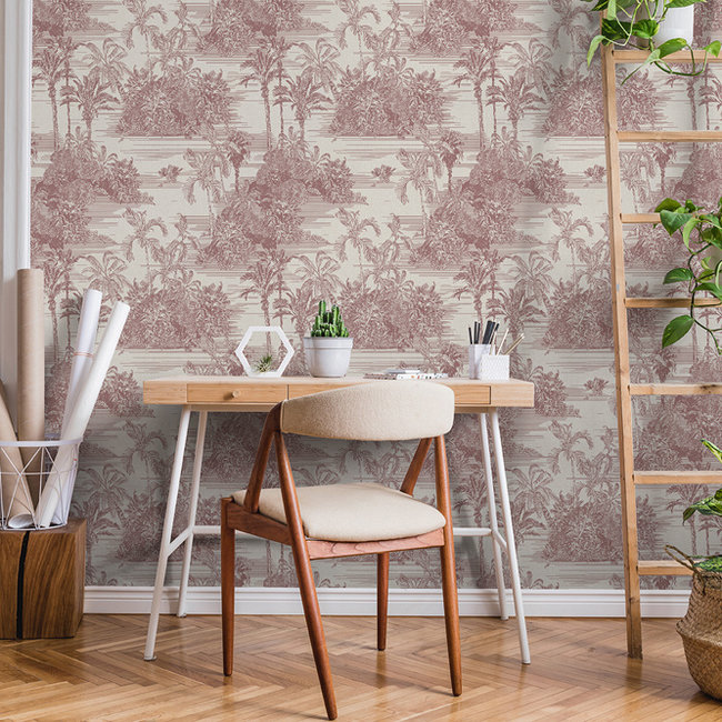 Dutch Wallcoverings Eden tropisch tafereel beige/rood - vliesbehang - 10mx53cm - M37310