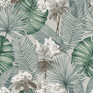 Dutch Wallcoverings Eden bladeren/bloem grijs/groen - M37809