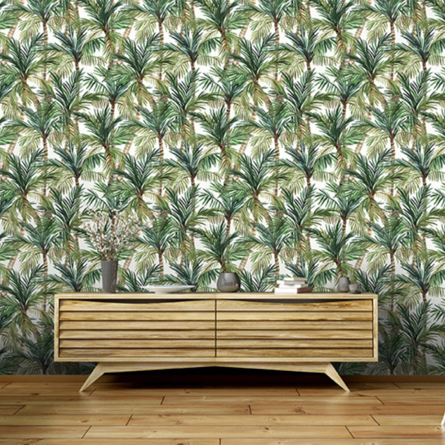 Dutch Wallcoverings Eden palmbomen wit/groen - vliesbehang - 10mx53cm - M37904