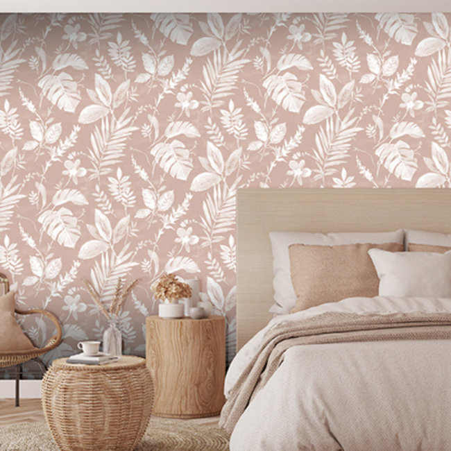 Dutch Wallcoverings Eden bladeren oudroze - vliesbehang - 10mx53cm - L98903