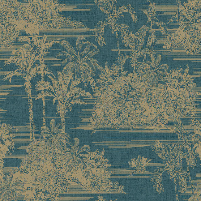 Dutch Wallcoverings Eden tropisch tafereel blauw/goud - vliesbehang - 10mx53cm - M37301