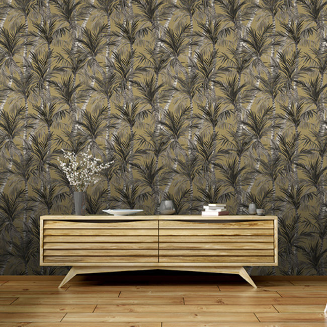 Dutch Wallcoverings Eden palmbomen goud/zwart - vliesbehang - 10mx53cm - M37902