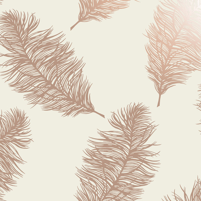 Dutch Wallcoverings Indulgence Feather cream/rose gold - papierbehang - 10mx53cm - 12627