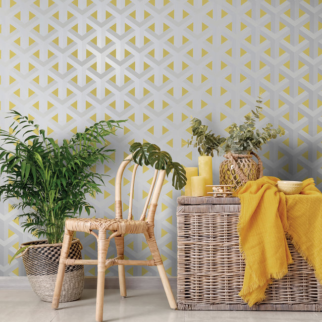 Dutch Wallcoverings Indulgence Trident geo grey/yellow  - papierbehang - 10mx53cm - 12811