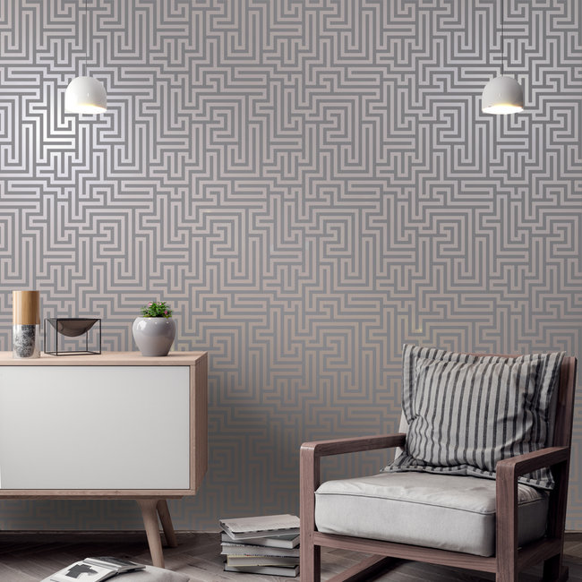 Dutch Wallcoverings Indulgence Maze grey/rose gold - papierbehang - 10mx53cm - 12914