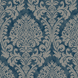 Dutch Wallcoverings Vliesbehang - Nomad Chenille Damask blauw/grijs - A50101